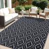 imageOLANLY Outdoor Rug 5x8 ft Waterproof Outdoor Plastic Straw Rug with Geometric Pattern Clearance Reversible RV Mat for Patio Camping Balcony Deck Backyard Black ampamp WhiteBlack  Grey