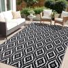 imageOLANLY Outdoor Rug 5x8 ft Waterproof Outdoor Plastic Straw Rug with Geometric Pattern Clearance Reversible RV Mat for Patio Camping Balcony Deck Backyard Black ampamp WhiteBlack  White