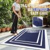 imageOLANLY Outdoor Rug 5x8 ft Waterproof Reversible Outdoor Plastic Straw Rug RV Mat Indoor Outdoor Carpet Clearance for Patio Camping Balcony Deck Backyard Grey ampamp WhiteNavy Blue  White