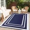 imageOLANLY Outdoor Rug 5x8 ft Waterproof Reversible Outdoor Plastic Straw Rug RV Mat Indoor Outdoor Carpet Clearance for Patio Camping Balcony Deck Backyard Grey ampamp WhiteNavy Blue  White