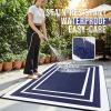imageOLANLY Outdoor Rug 5x8 ft Waterproof Reversible Outdoor Plastic Straw Rug RV Mat Indoor Outdoor Carpet Clearance for Patio Camping Balcony Deck Backyard Grey ampamp WhiteNavy Blue  White