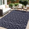 imageOLANLY Outdoor Rug Waterproof 5x8 ft Clearance Reversible Outdoor Plastic Straw Rug with Floral Pattern RV Mat for Patio Camping Balcony Deck Backyard Black ampamp WhiteBlack  Grey