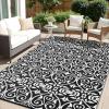 imageOLANLY Outdoor Rug Waterproof 5x8 ft Clearance Reversible Outdoor Plastic Straw Rug with Floral Pattern RV Mat for Patio Camping Balcony Deck Backyard Black ampamp WhiteBlack  White