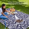 imageOLANLY Outdoor Rug Waterproof 5x8 ft Clearance Reversible Outdoor Plastic Straw Rug with Floral Pattern RV Mat for Patio Camping Balcony Deck Backyard Black ampamp WhiteNavy Blue  White