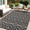 imageOLANLY Outdoor Rug Waterproof 5x8 ft Clearance Reversible Outdoor Plastic Straw Rug with Floral Pattern RV Mat for Patio Camping Balcony Deck Backyard Black ampamp WhiteBlack  Beige