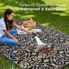 imageOLANLY Outdoor Rug Waterproof 5x8 ft Clearance Reversible Outdoor Plastic Straw Rug with Floral Pattern RV Mat for Patio Camping Balcony Deck Backyard Black ampamp WhiteBlack  Beige