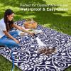 imageOLANLY Outdoor Rug Waterproof 5x8 ft Clearance Reversible Outdoor Plastic Straw Rug with Floral Pattern RV Mat for Patio Camping Balcony Deck Backyard Black ampamp WhiteNavy Blue  White