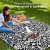 imageOLANLY Outdoor Rug Waterproof 5x8 ft Clearance Reversible Outdoor Plastic Straw Rug with Floral Pattern RV Mat for Patio Camping Balcony Deck Backyard Black ampamp WhiteBlack  White