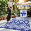 imageOLANLY Outdoor Rug Waterproof 6x9 ft Reversible Outdoor Plastic Straw Rug Boho Patio Rug Indoor Outdoor Carpet RV Mat Outside for Patio Camp Picnic Balcony Deck Backyard Black ampamp WhiteBlue  White