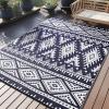 imageOLANLY Outdoor Rug Waterproof 6x9 ft Reversible Outdoor Plastic Straw Rug Boho Patio Rug Indoor Outdoor Carpet RV Mat Outside for Patio Camp Picnic Balcony Deck Backyard Black ampamp WhiteNavy Blue  White
