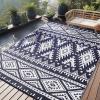 imageOLANLY Outdoor Rug Waterproof 6x9 ft Reversible Outdoor Plastic Straw Rug Boho Patio Rug Indoor Outdoor Carpet RV Mat Outside for Patio Camp Picnic Balcony Deck Backyard Black ampamp WhiteNavy Blue  White