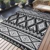 imageOLANLY Outdoor Rug Waterproof 6x9 ft Reversible Outdoor Plastic Straw Rug Boho Patio Rug Indoor Outdoor Carpet RV Mat Outside for Patio Camp Picnic Balcony Deck Backyard Black ampamp WhiteBlack  White