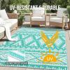 imageOLANLY Outdoor Rug Waterproof 6x9 ft Reversible Outdoor Plastic Straw Rug Boho Patio Rug Indoor Outdoor Carpet RV Mat Outside for Patio Camp Picnic Balcony Deck Backyard Black ampamp WhiteTurquoise  White