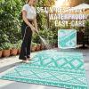 imageOLANLY Outdoor Rug Waterproof 6x9 ft Reversible Outdoor Plastic Straw Rug Boho Patio Rug Indoor Outdoor Carpet RV Mat Outside for Patio Camp Picnic Balcony Deck Backyard Black ampamp WhiteTurquoise  White