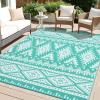 imageOLANLY Outdoor Rug Waterproof 6x9 ft Reversible Outdoor Plastic Straw Rug Boho Patio Rug Indoor Outdoor Carpet RV Mat Outside for Patio Camp Picnic Balcony Deck Backyard Black ampamp WhiteTurquoise  White