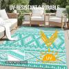 imageOLANLY Outdoor Rug Waterproof 6x9 ft Reversible Outdoor Plastic Straw Rug Boho Patio Rug Indoor Outdoor Carpet RV Mat Outside for Patio Camp Picnic Balcony Deck Backyard Black ampamp WhiteTurquoise  White