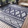 imageOLANLY Outdoor Rug Waterproof 6x9 ft Reversible Outdoor Plastic Straw Rug Boho Patio Rug Indoor Outdoor Carpet RV Mat Outside for Patio Camp Picnic Balcony Deck Backyard Black ampamp WhiteNavy Blue  White
