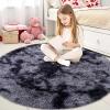 imageOLANLY Rainbow Round Rugs for Bedroom  Machine Washable 3x3 Feet Circle Area Rugs for Living Room Soft and Fluffy Shaggy Carpet for Teen Girls and Boys Nursery Rooms Dorms Home Decor AestheticLight Grey Tiedye