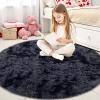 imageOLANLY Rainbow Round Rugs for Bedroom  Machine Washable 3x3 Feet Circle Area Rugs for Living Room Soft and Fluffy Shaggy Carpet for Teen Girls and Boys Nursery Rooms Dorms Home Decor AestheticDeep Grey Tiedye