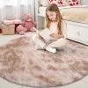 imageOLANLY Rainbow Round Rugs for Bedroom  Machine Washable 3x3 Feet Circle Area Rugs for Living Room Soft and Fluffy Shaggy Carpet for Teen Girls and Boys Nursery Rooms Dorms Home Decor AestheticBeige Tiedye