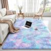 imageOLANLY Rainbow Round Rugs for Bedroom  Machine Washable 3x3 Feet Circle Area Rugs for Living Room Soft and Fluffy Shaggy Carpet for Teen Girls and Boys Nursery Rooms Dorms Home Decor AestheticPurple Rainbow