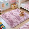 imageOLANLY Rainbow Round Rugs for Bedroom  Machine Washable 3x3 Feet Circle Area Rugs for Living Room Soft and Fluffy Shaggy Carpet for Teen Girls and Boys Nursery Rooms Dorms Home Decor AestheticDusty Pink Tiedye
