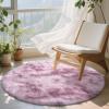 imageOLANLY Rainbow Round Rugs for Bedroom  Machine Washable 3x3 Feet Circle Area Rugs for Living Room Soft and Fluffy Shaggy Carpet for Teen Girls and Boys Nursery Rooms Dorms Home Decor AestheticDusty Pink Tiedye