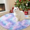 imageOLANLY Rainbow Round Rugs for Bedroom  Machine Washable 3x3 Feet Circle Area Rugs for Living Room Soft and Fluffy Shaggy Carpet for Teen Girls and Boys Nursery Rooms Dorms Home Decor AestheticPurple Rainbow