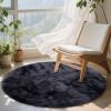 imageOLANLY Rainbow Round Rugs for Bedroom  Machine Washable 3x3 Feet Circle Area Rugs for Living Room Soft and Fluffy Shaggy Carpet for Teen Girls and Boys Nursery Rooms Dorms Home Decor AestheticDeep Grey Tiedye