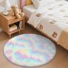 imageOLANLY Rainbow Round Rugs for Bedroom  Machine Washable 3x3 Feet Circle Area Rugs for Living Room Soft and Fluffy Shaggy Carpet for Teen Girls and Boys Nursery Rooms Dorms Home Decor AestheticRainbow