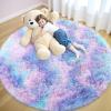 imageOLANLY Rainbow Round Rugs for Bedroom  Machine Washable 3x3 Feet Circle Area Rugs for Living Room Soft and Fluffy Shaggy Carpet for Teen Girls and Boys Nursery Rooms Dorms Home Decor AestheticPurple Rainbow