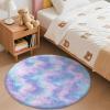 imageOLANLY Rainbow Round Rugs for Bedroom  Machine Washable 3x3 Feet Circle Area Rugs for Living Room Soft and Fluffy Shaggy Carpet for Teen Girls and Boys Nursery Rooms Dorms Home Decor AestheticPurple Rainbow