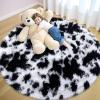 imageOLANLY Rainbow Round Rugs for Bedroom  Machine Washable 3x3 Feet Circle Area Rugs for Living Room Soft and Fluffy Shaggy Carpet for Teen Girls and Boys Nursery Rooms Dorms Home Decor AestheticBlackwhite Tiedye