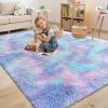 imageOLANLY Rainbow Round Rugs for Bedroom  Machine Washable 3x3 Feet Circle Area Rugs for Living Room Soft and Fluffy Shaggy Carpet for Teen Girls and Boys Nursery Rooms Dorms Home Decor AestheticPurple Rainbow