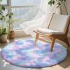 imageOLANLY Rainbow Round Rugs for Bedroom  Machine Washable 3x3 Feet Circle Area Rugs for Living Room Soft and Fluffy Shaggy Carpet for Teen Girls and Boys Nursery Rooms Dorms Home Decor AestheticPurple Rainbow