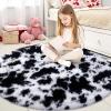 imageOLANLY Rainbow Round Rugs for Bedroom  Machine Washable 3x3 Feet Circle Area Rugs for Living Room Soft and Fluffy Shaggy Carpet for Teen Girls and Boys Nursery Rooms Dorms Home Decor AestheticBlackwhite Tiedye