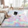 imageOLANLY Rainbow Round Rugs for Bedroom  Machine Washable 3x3 Feet Circle Area Rugs for Living Room Soft and Fluffy Shaggy Carpet for Teen Girls and Boys Nursery Rooms Dorms Home Decor AestheticRainbow