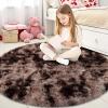 imageOLANLY Rainbow Round Rugs for Bedroom  Machine Washable 3x3 Feet Circle Area Rugs for Living Room Soft and Fluffy Shaggy Carpet for Teen Girls and Boys Nursery Rooms Dorms Home Decor AestheticCoffee Tiedye