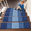 imageOLANLY Stair Treads Non Slip 15PCS 8quot x 30quot Indoor Stair Runners for Wooden Steps Edging Stair Rugs with Reusable Peel and Stick Adhesive for Kids Elders and Pets BrownNavy