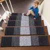 imageOLANLY Stair Treads Non Slip 15PCS 8quot x 30quot Indoor Stair Runners for Wooden Steps Edging Stair Rugs with Reusable Peel and Stick Adhesive for Kids Elders and Pets BrownBlack