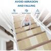 imageOLANLY Stair Treads Non Slip 15PCS 8quot x 30quot Indoor Stair Runners for Wooden Steps Edging Stair Rugs with Reusable Peel and Stick Adhesive for Kids Elders and Pets BrownBeige