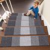 imageOLANLY Stair Treads Non Slip 15PCS 8quot x 30quot Indoor Stair Runners for Wooden Steps Edging Stair Rugs with Reusable Peel and Stick Adhesive for Kids Elders and Pets BrownGrey