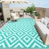 imageOLANLY Waterproof Outdoor Rug 5x8 ft Clearance Reversible Outdoor Plastic Straw Rug RV Mat Indoor Outdoor Carpet for Patio Camping Balcony Deck Backyard Black ampamp WhiteTurquoise  White