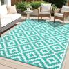 imageOLANLY Waterproof Outdoor Rug 5x8 ft Clearance Reversible Outdoor Plastic Straw Rug RV Mat Indoor Outdoor Carpet for Patio Camping Balcony Deck Backyard Black ampamp WhiteTurquoise  White