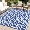 imageOLANLY Waterproof Outdoor Rug 5x8 ft Clearance Reversible Outdoor Plastic Straw Rug RV Mat Indoor Outdoor Carpet for Patio Camping Balcony Deck Backyard Black ampamp WhiteBlue  White