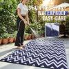 imageOLANLY Waterproof Outdoor Rug 5x8 ft Clearance Reversible Outdoor Plastic Straw Rug RV Mat Indoor Outdoor Carpet for Patio Camping Balcony Deck Backyard Black ampamp WhiteNavy Blue  Whitev