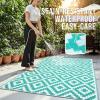 imageOLANLY Waterproof Outdoor Rug 5x8 ft Clearance Reversible Outdoor Plastic Straw Rug RV Mat Indoor Outdoor Carpet for Patio Camping Balcony Deck Backyard Black ampamp WhiteTurquoise  White