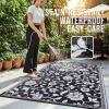 imageOLANLY Waterproof Outdoor Rug 5x8 ft Outdoor Plastic Straw Rug with Flower Pattern Reversible RV Mat for Patio Camping Balcony Deck Backyard Navy ampamp WhiteBlack  White