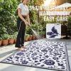 imageOLANLY Waterproof Outdoor Rug 5x8 ft Outdoor Plastic Straw Rug with Flower Pattern Reversible RV Mat for Patio Camping Balcony Deck Backyard Navy ampamp WhiteNavy Blue  White