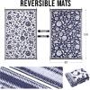 imageOLANLY Waterproof Outdoor Rug 5x8 ft Outdoor Plastic Straw Rug with Flower Pattern Reversible RV Mat for Patio Camping Balcony Deck Backyard Navy ampamp WhiteNavy Blue  White